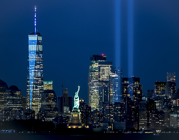9/11 Memorial at night